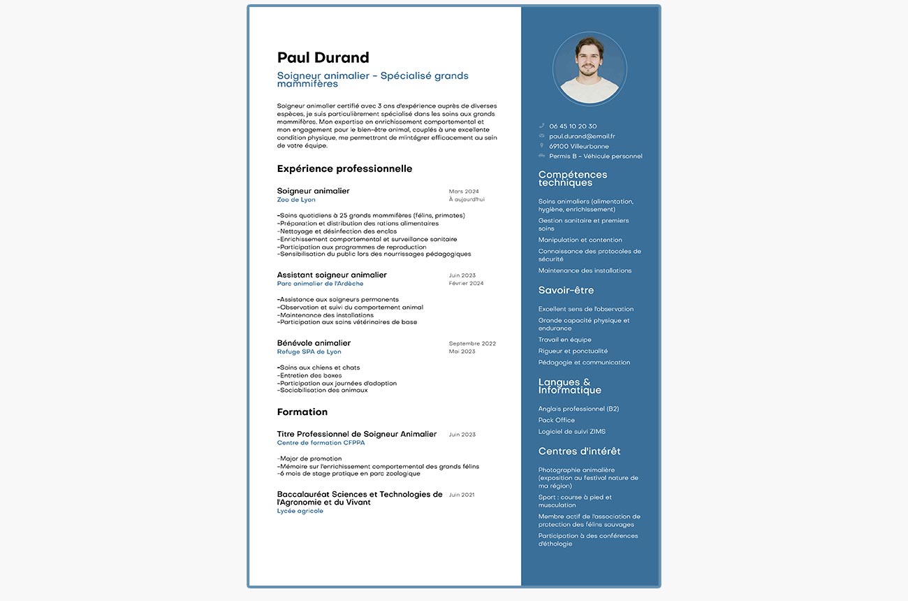 exemple de CV de soigneur animalier